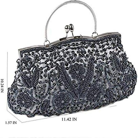 Noble Beaded Sequin Flower Evening Purse Large Clutch Bag Handbag for Women - Picture 4 of 7